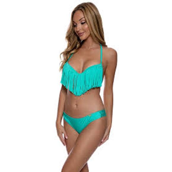 LULI FAMA Cosita Buena Push Up Fringe Bikini Top Sz Medium M SEXY SIREN MERMAID - Picture 2 of 5